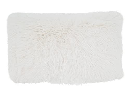 Fennco Styles Classic Faux Fur Decorative Throw Pillow Cover 18 x 18 Inch - Ivory Plush Cushion Case for Home, Couch, Living Room, Office and Holiday Décor