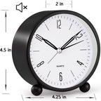 4" Super Silent Non Ticking Analog Alarm Clock with Night Light
