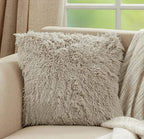 Fennco Styles Classic Faux Fur Decorative Throw Pillow Cover 18 x 18 Inch - Ivory Plush Cushion Case for Home, Couch, Living Room, Office and Holiday Décor