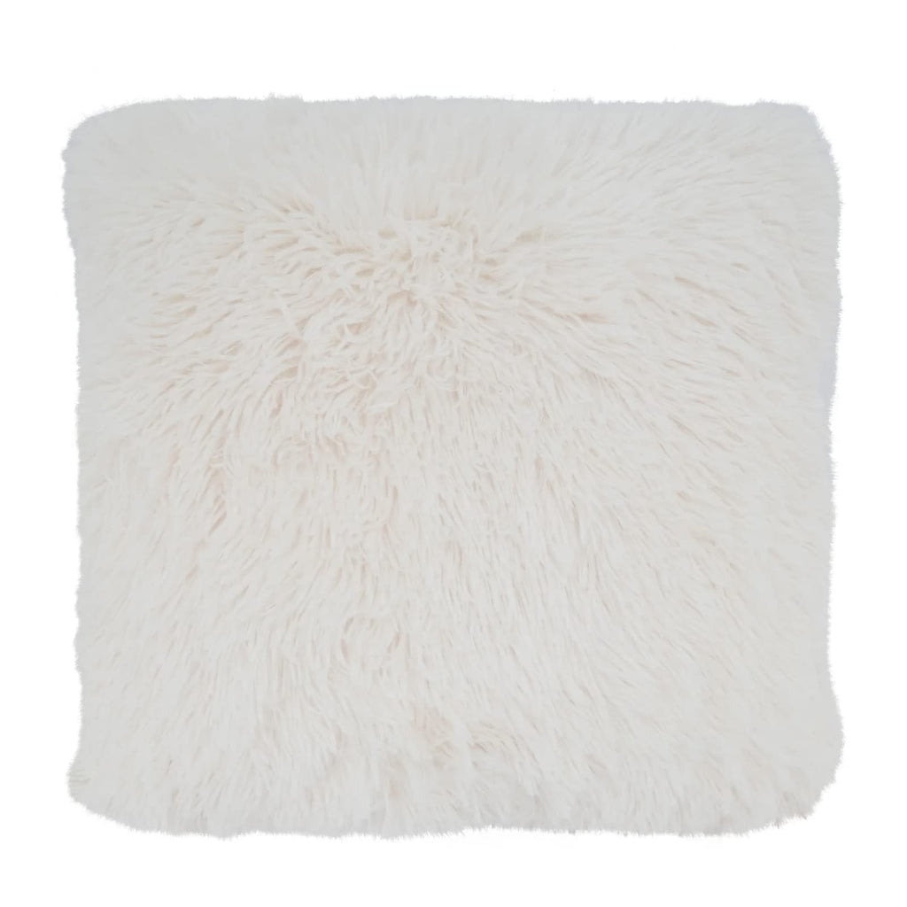 Fennco Styles Classic Faux Fur Decorative Throw Pillow Cover 18 x 18 Inch - Ivory Plush Cushion Case for Home, Couch, Living Room, Office and Holiday Décor
