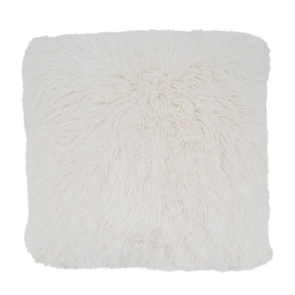 Fennco Styles Classic Faux Fur Decorative Throw Pillow Cover 18 x 18 Inch - Ivory Plush Cushion Case for Home, Couch, Living Room, Office and Holiday Décor