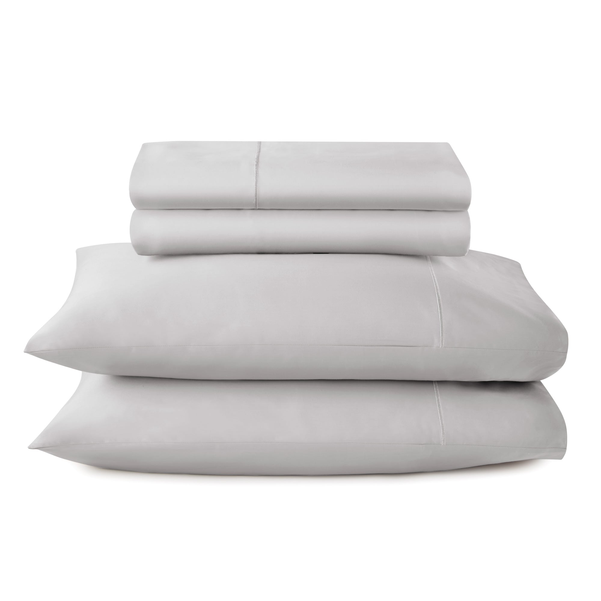 500 TC sateen bed sheets in ash on made bed