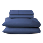 500 TC sateen bed sheets in blue on made bed