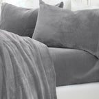 Solid Plush Sheet - Velvet Luxe Collection shown in neutral bedroom decor