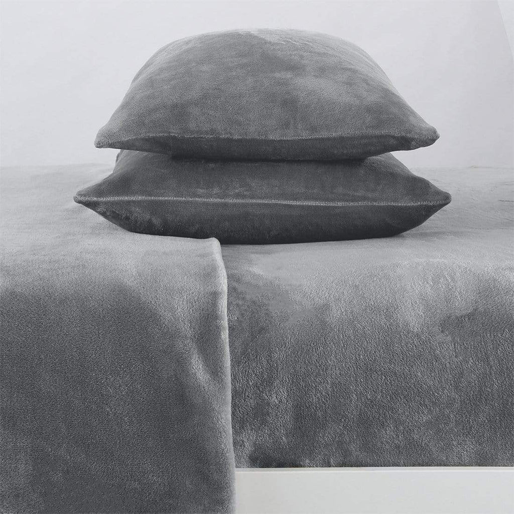 Solid Plush Sheet - Velvet Luxe Collection shown in neutral bedroom decor
